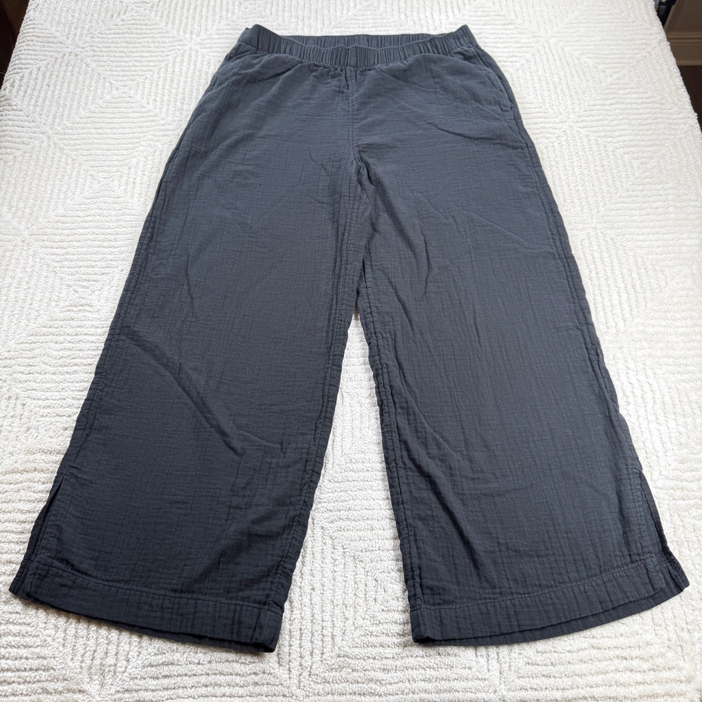 Old Navy Demi Wide Leg Pants Women's Large Black Cotton Gauze High Rise Coastal